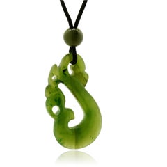 Green Jade Pendant on Black Cord Necklace