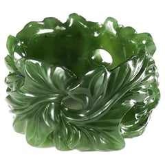 Green Jade ring Ivy collection hand carved bold ring hand made in Paris