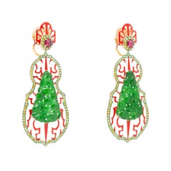 Orecchini di giada verde, rubino e diamanti colorati, oro rosa 18 carati, Austy Lee