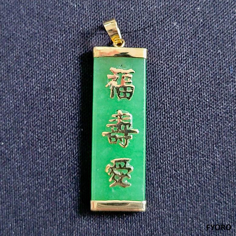Cabochon Green Jade Triple Virtue Lai See Pendant with 14K Yellow Gold For Sale