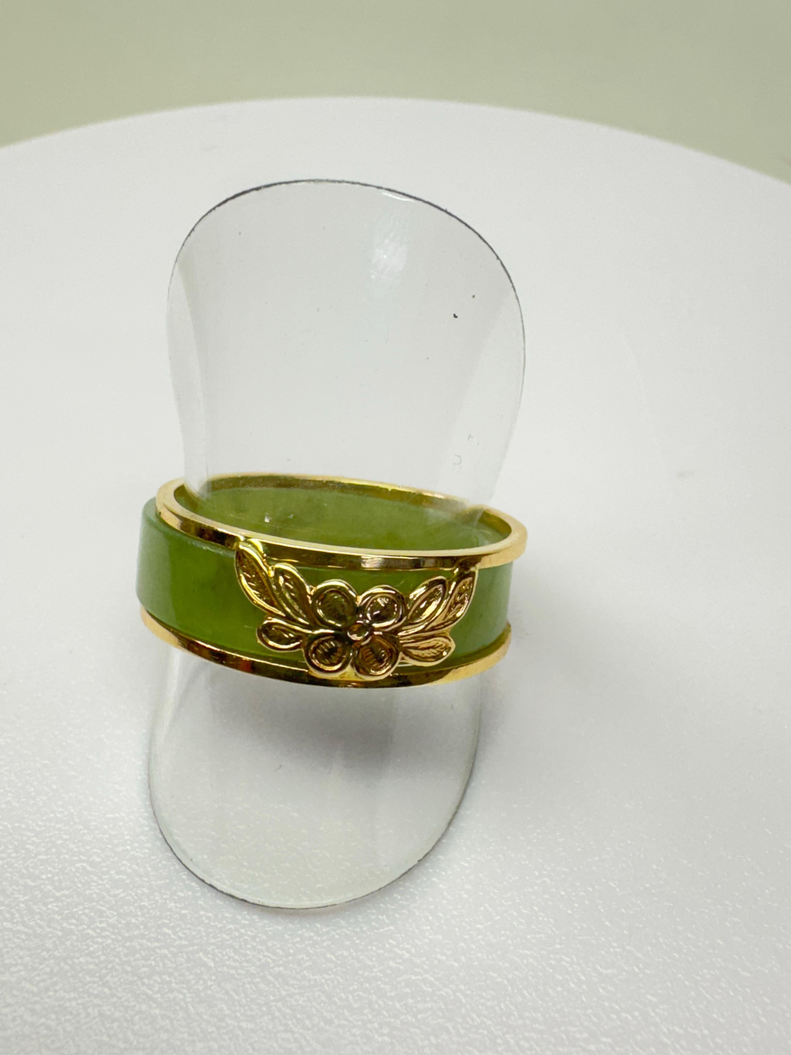 da uomo o donna Anello in oro a due parti con giada verde in vendita