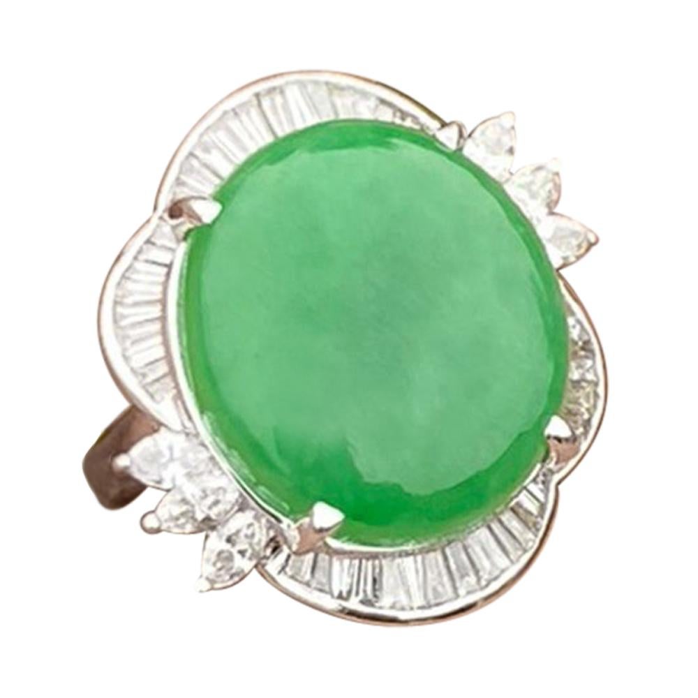 15 Ct. Jadeite and Diamond Ballerina Ring 14 Karat White Gold For Sale