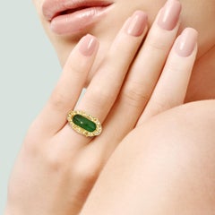 Green Jadeite & Diamond Halo 18K Cocktail Ring