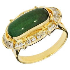 Green Jadeite & Diamond Halo 18K Cocktail Ring