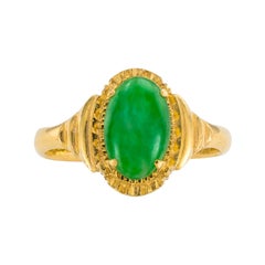 Green Jadeite Jade 21 Karat Yellow Gold Ring