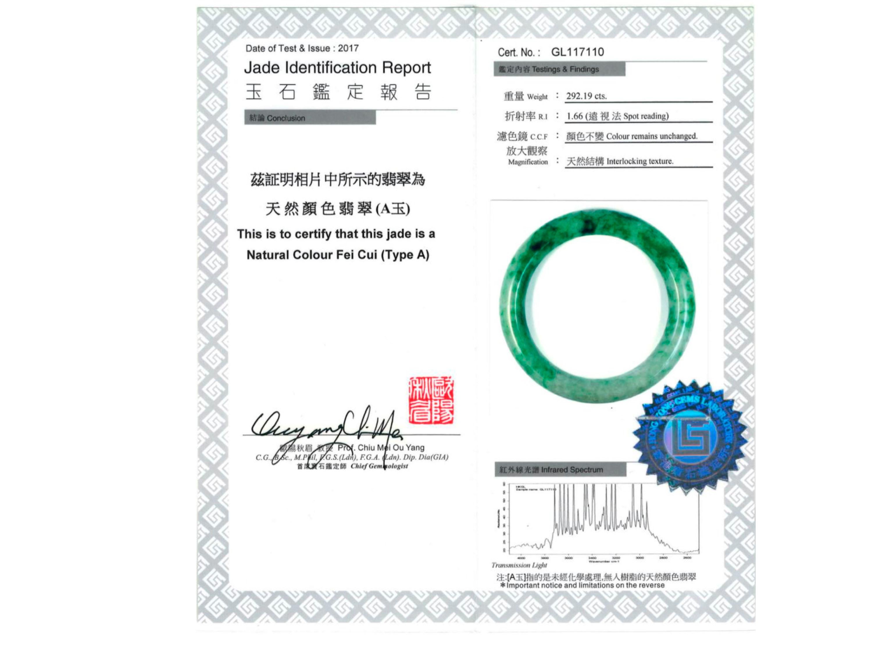 Women's or Men's Green Jadeite Jade Bangle, Certified Untreated For Sale