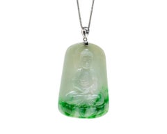 Green Jadeite Jade Buddha and Diamond Pendant, Certified Untreated