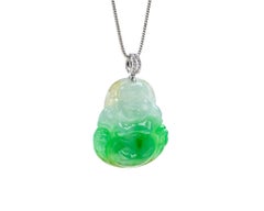 Green Jadeite Jade Buddha Pendant, Certified Untreated