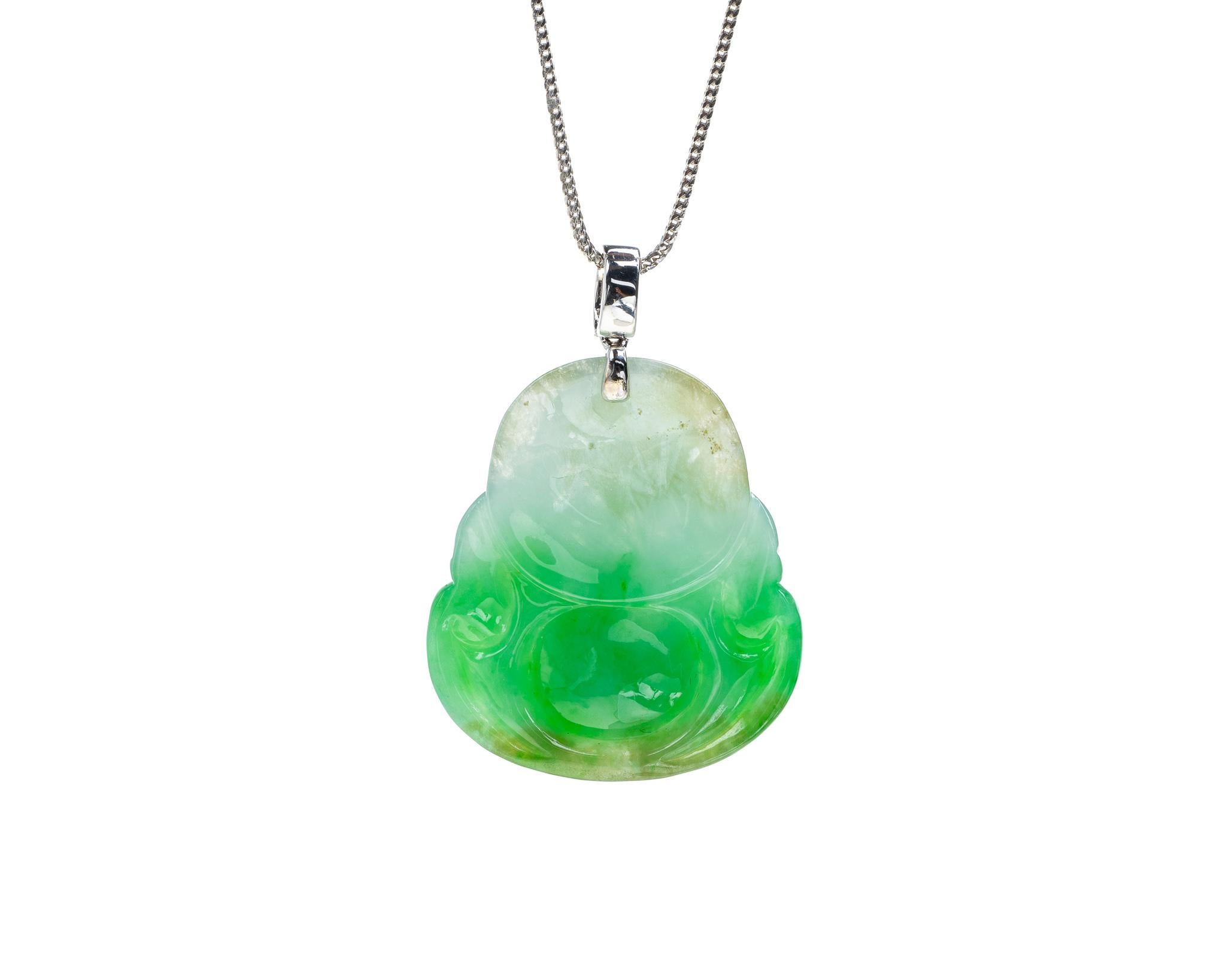 Contemporain Pendentif Bouddha en jadéite verte certifiée non traitée en vente