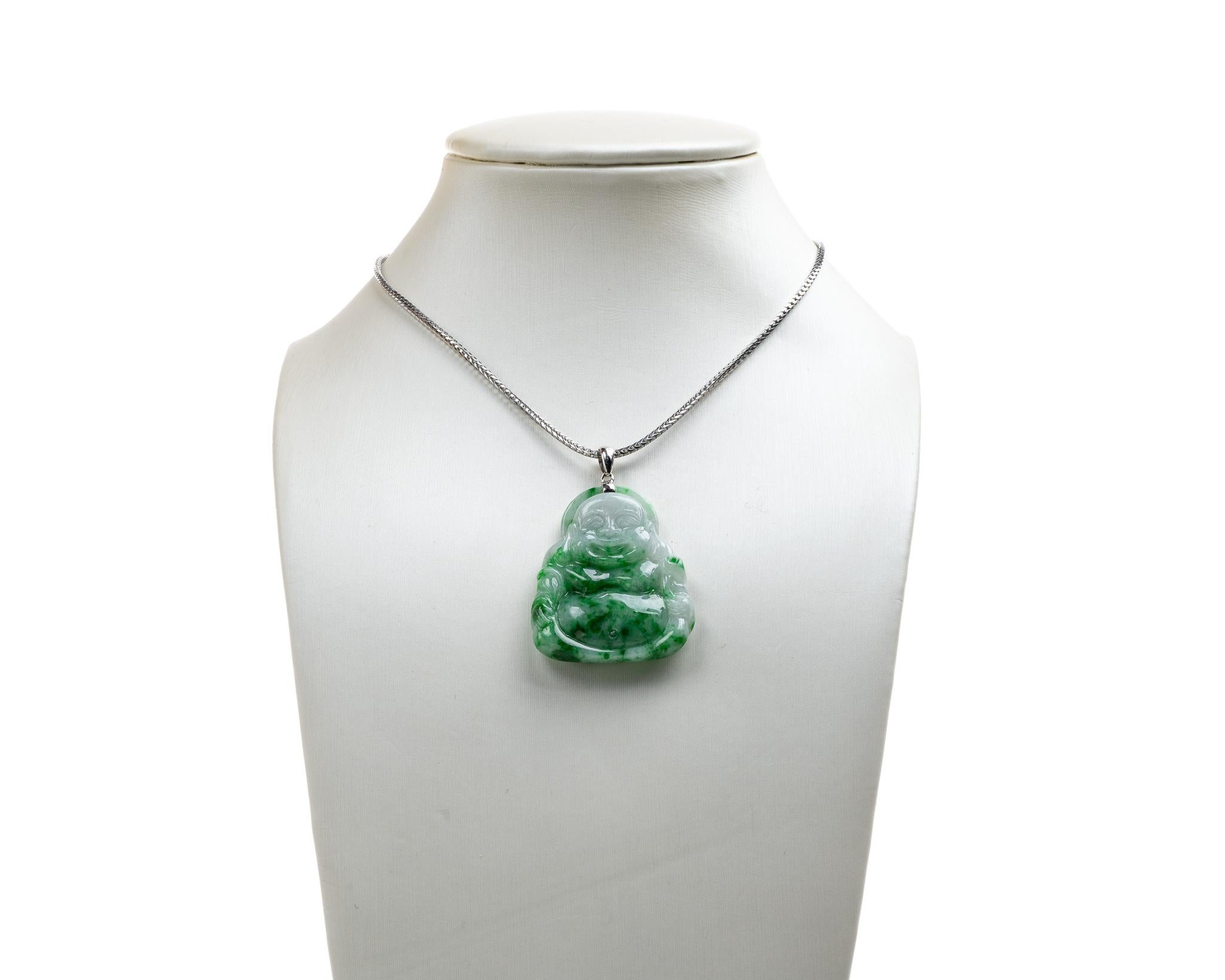 Contemporary Green Jadeite Jade Buddha Pendant, Certified Untreated For Sale