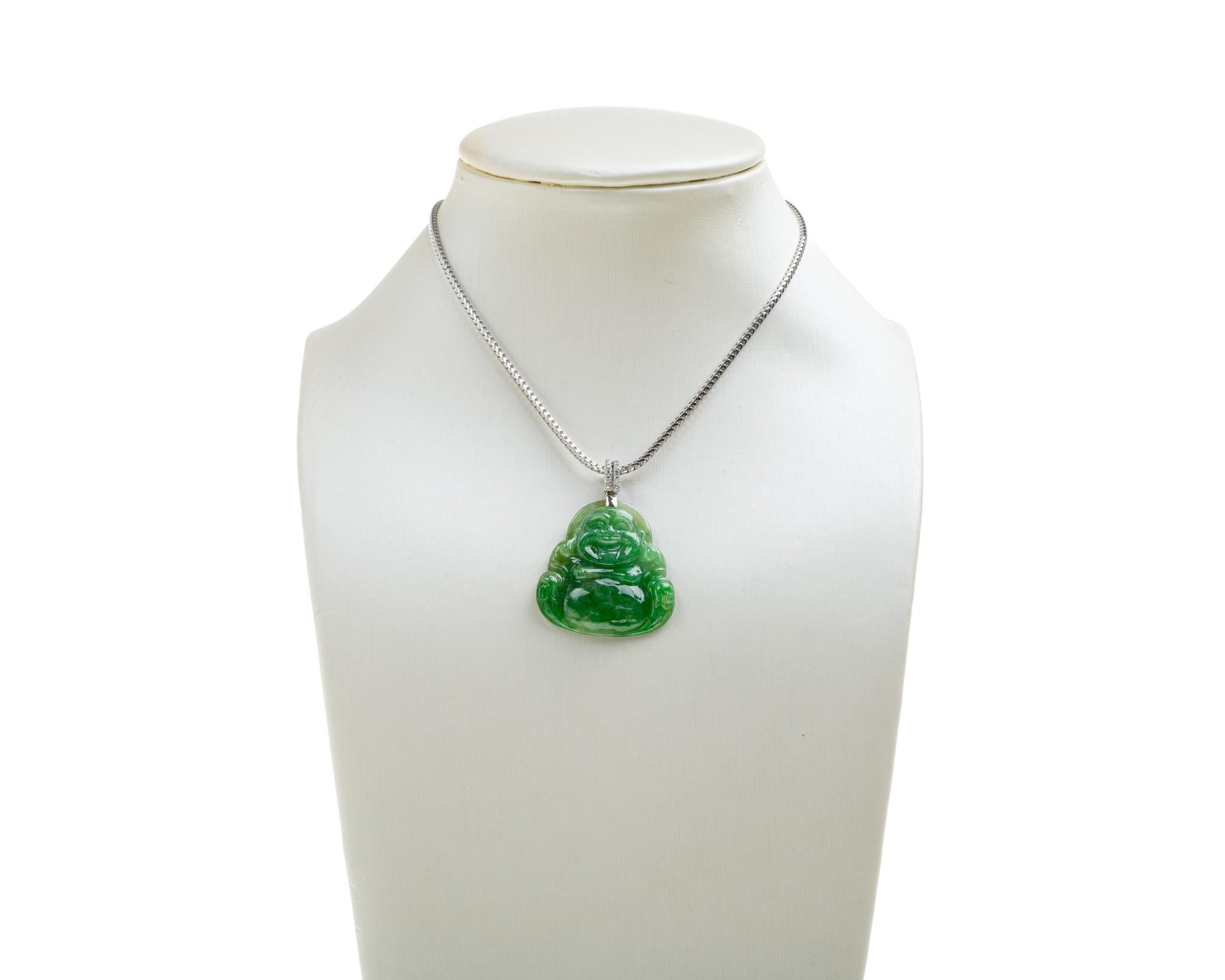 Contemporary Green Jadeite Jade Buddha Pendant, Certified Untreated For Sale