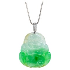 Green Jadeite Jade Buddha Pendant, Certified Untreated