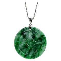 Green Jadeite Jade Coin Pendant, Certified Untreated