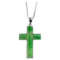 Green Jadeite Jade Cross Pendant, Certified Untreated