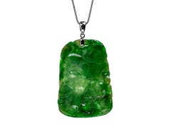 Green Jadeite Jade Fish Lotus Leaf Pendant, Certified Untreated