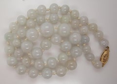 Green Jadeite Jade Graduated Single Strand Necklace 14k Gold Clasp GIA Report