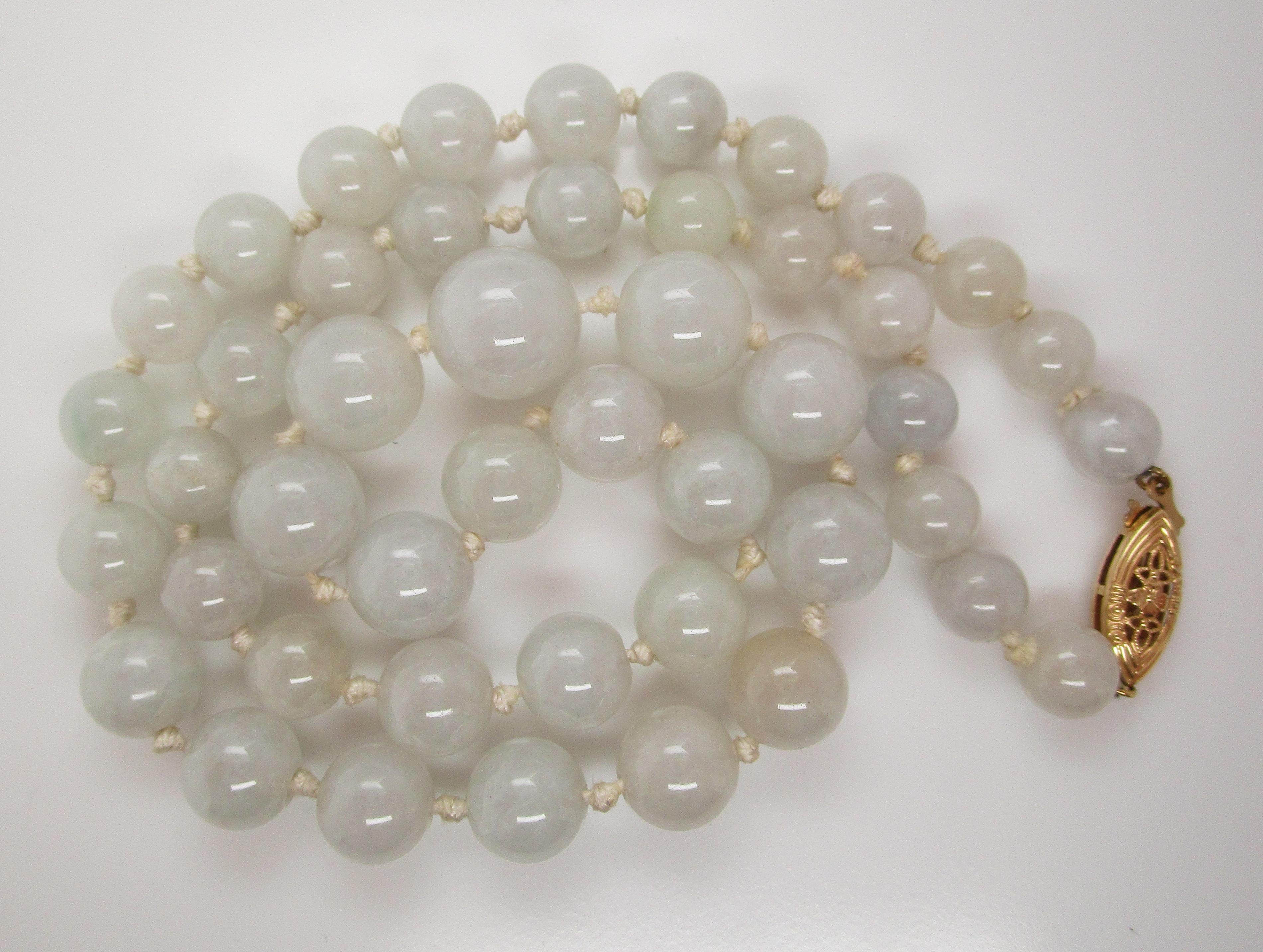 Bead Green Jadeite Jade Graduated Single Strand Necklace 14k Gold Clasp GIA Report