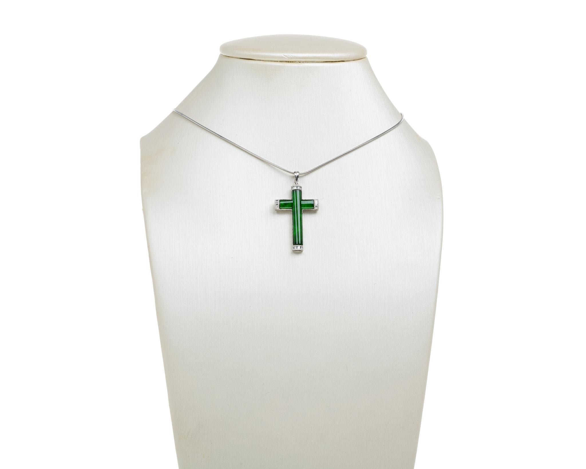 Contemporary Green Jadeite Jade Green Cross Pendant, GIA Certified Untreated For Sale