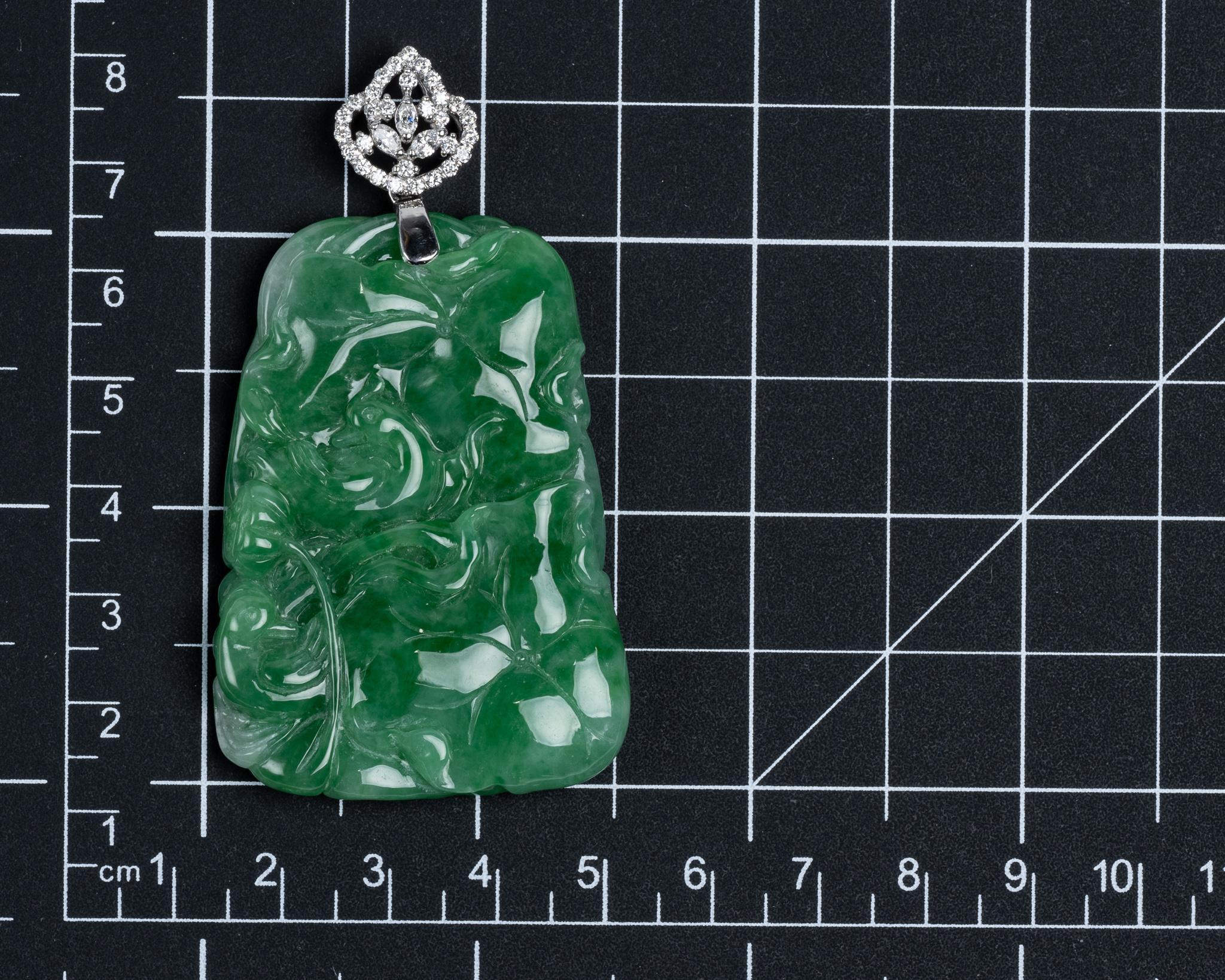 Grüner Jadeit Jade Lotusblume und Diamant Anhänger:: zertifiziert unbehandelt 1