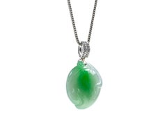 Green Jadeite Jade Peach and Diamond Pendant, Certified Untreated