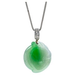 Green Jadeite Jade Peach and Diamond Pendant, Certified Untreated