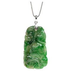 Green Jadeite Jade Peaches Pendant, Certified Untreated
