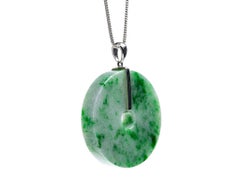 Green Jadeite Jade Pi Disc Peace Pendant, Certified Untreated