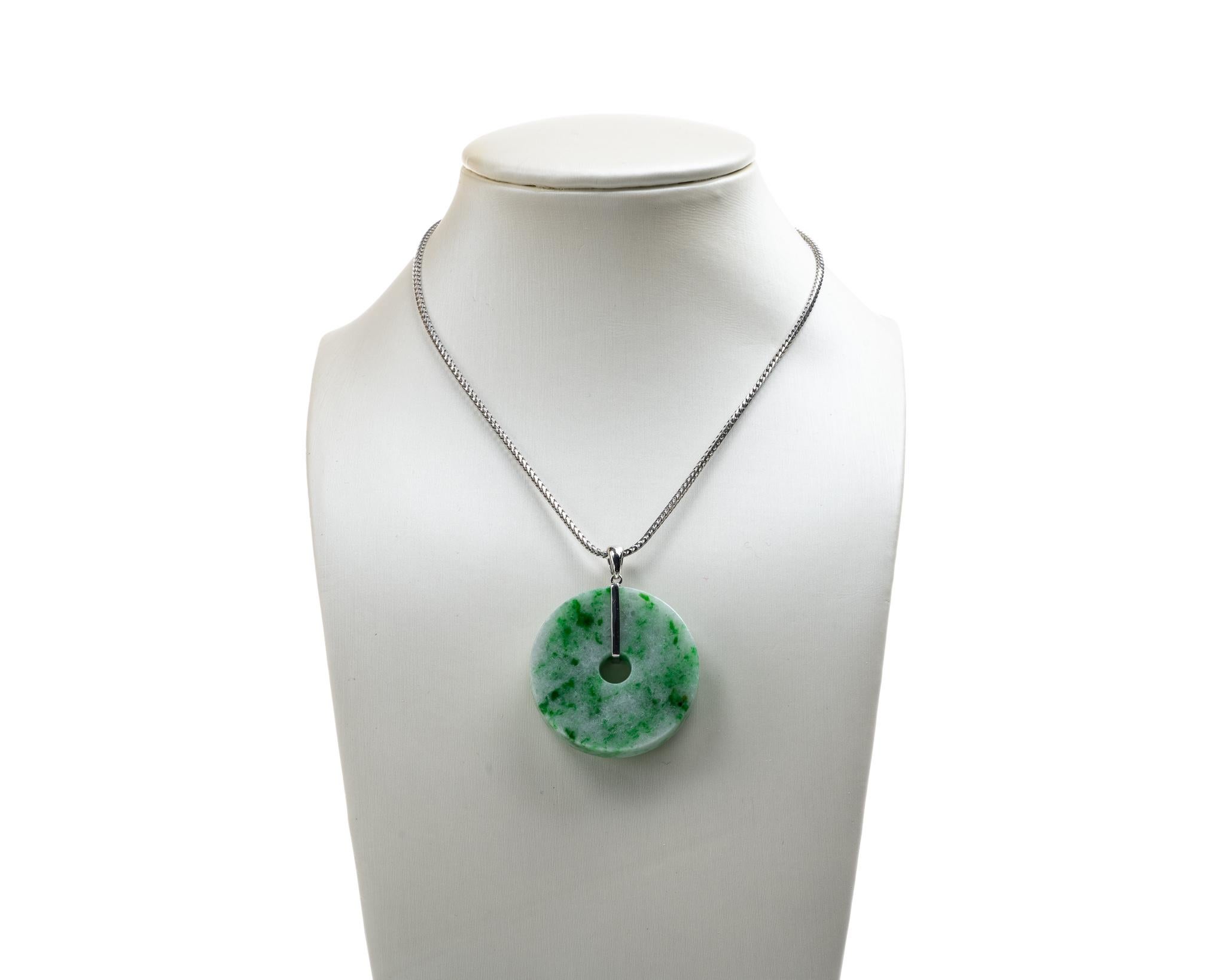 Contemporary Green Jadeite Jade Pi Disc Peace Pendant, Certified Untreated
