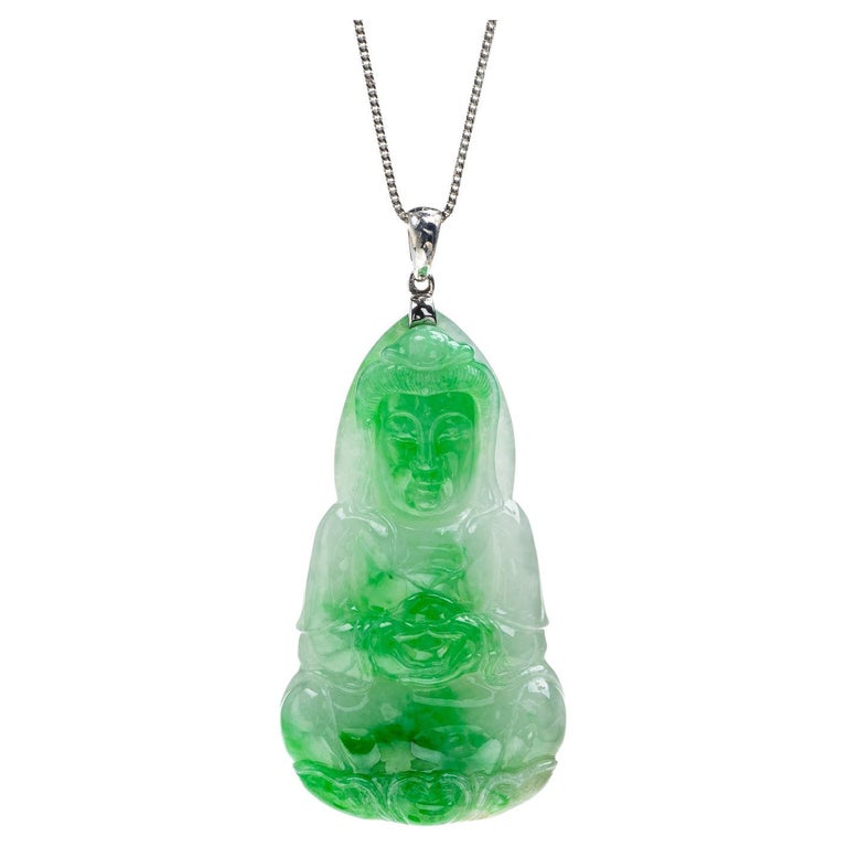 Guan Yin Jadeite Pendant for Necklace, Icy Green, Natural Grade A Jade,  Guanyin, Burma Gemstone, Chinese Carved Carving Jewelry, Kwan Yin -   Sweden