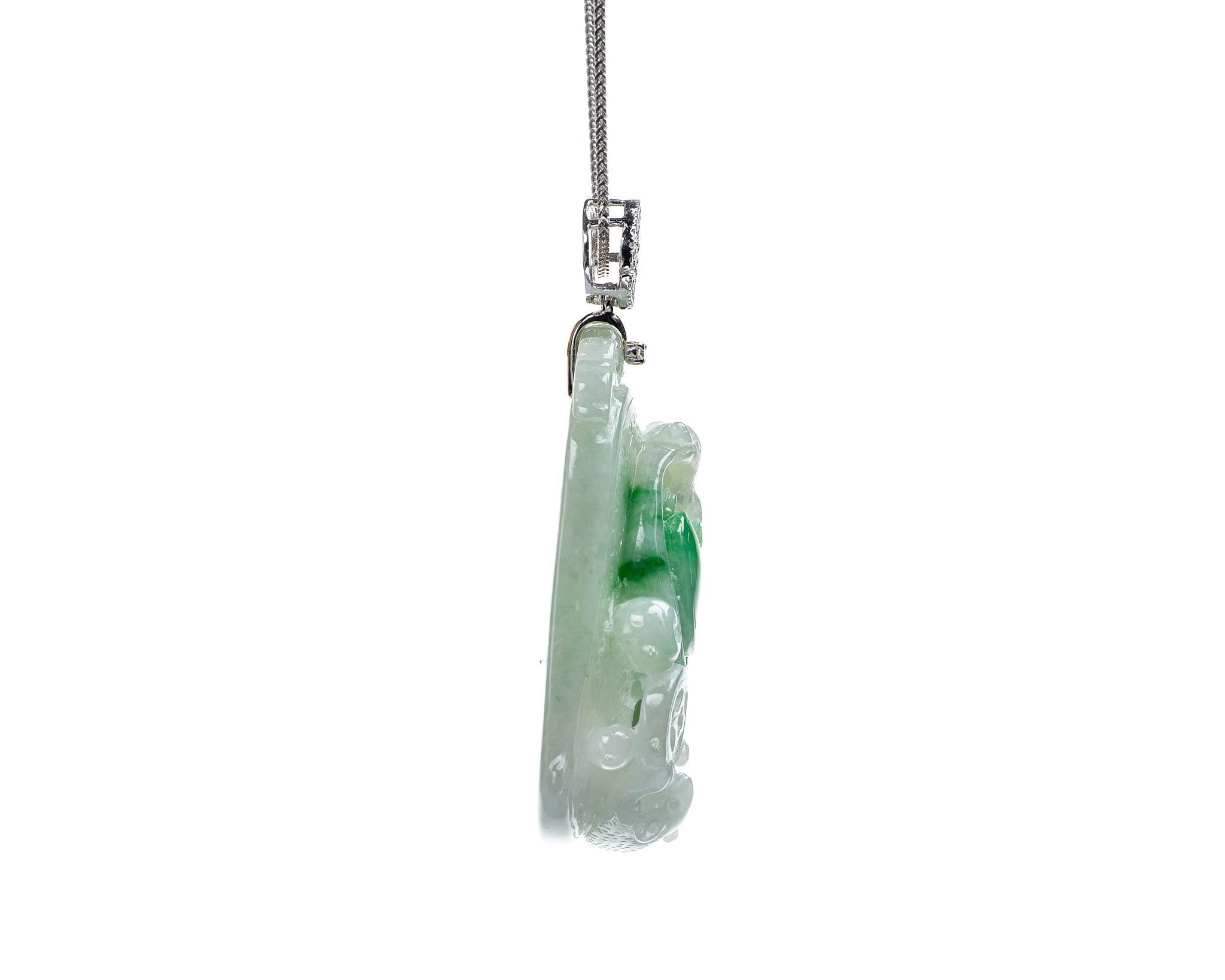 Good Career Contemporary Jewelry Icy Jadeite Ruyi Pendant Necklace Real White Jade Ruyi Ceremonial Scepter Wealth Lucky Jade Feng Shui