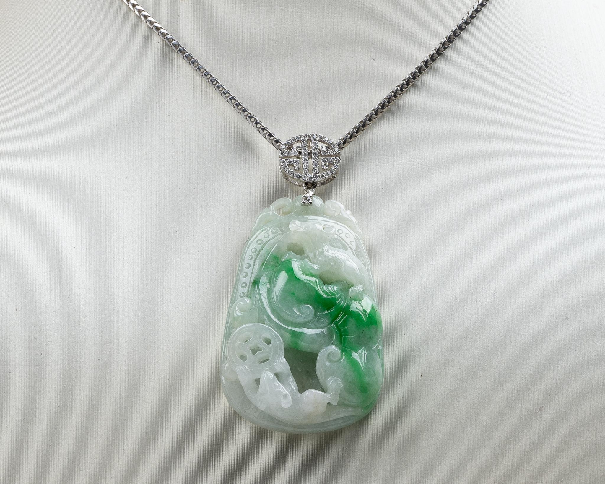 Green Jadeite Jade Ruyi and Coin Pendant, Certified Untreated For Sale ...