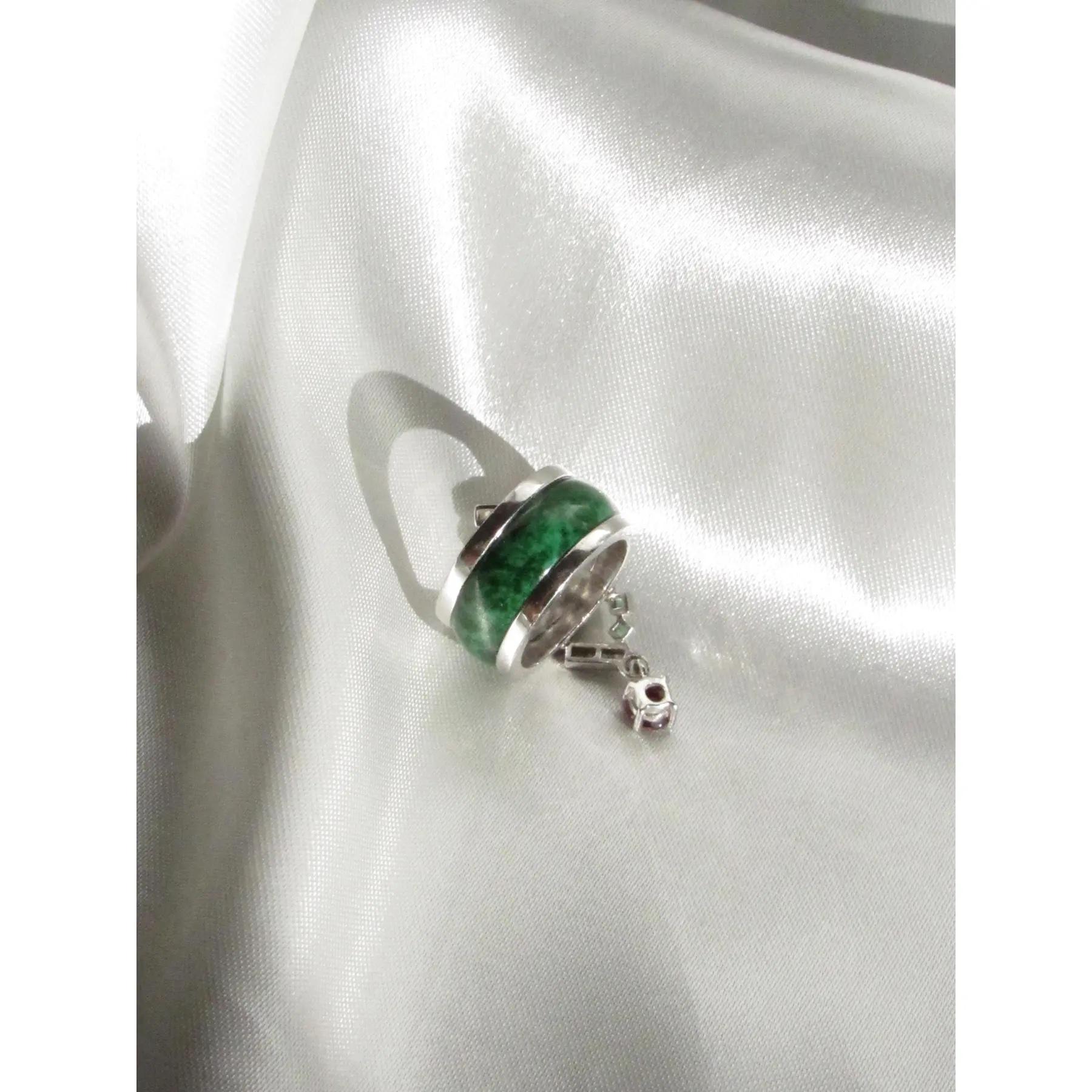 Green Jadeite Jade White Gold Cocktail Ring, Size 7 For Sale 1