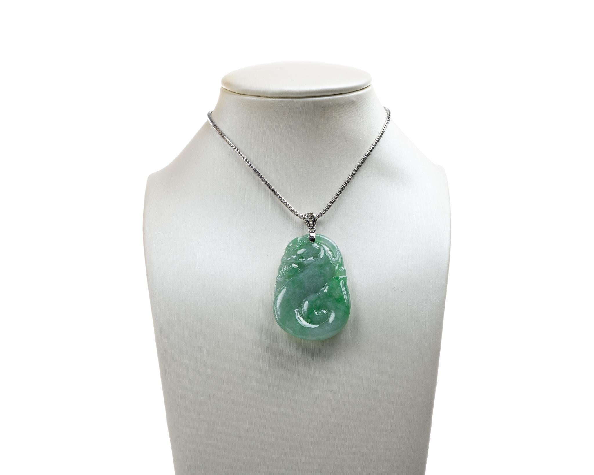 Contemporary Green Jadeite Jade Young Dragon Pendant, Certified Untreated For Sale