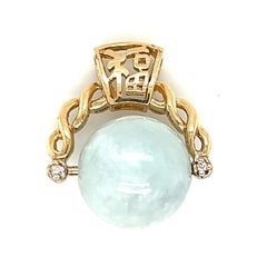 Green Jadeite Rolling Ball Lucky Pendant in 14k Yellow Gold