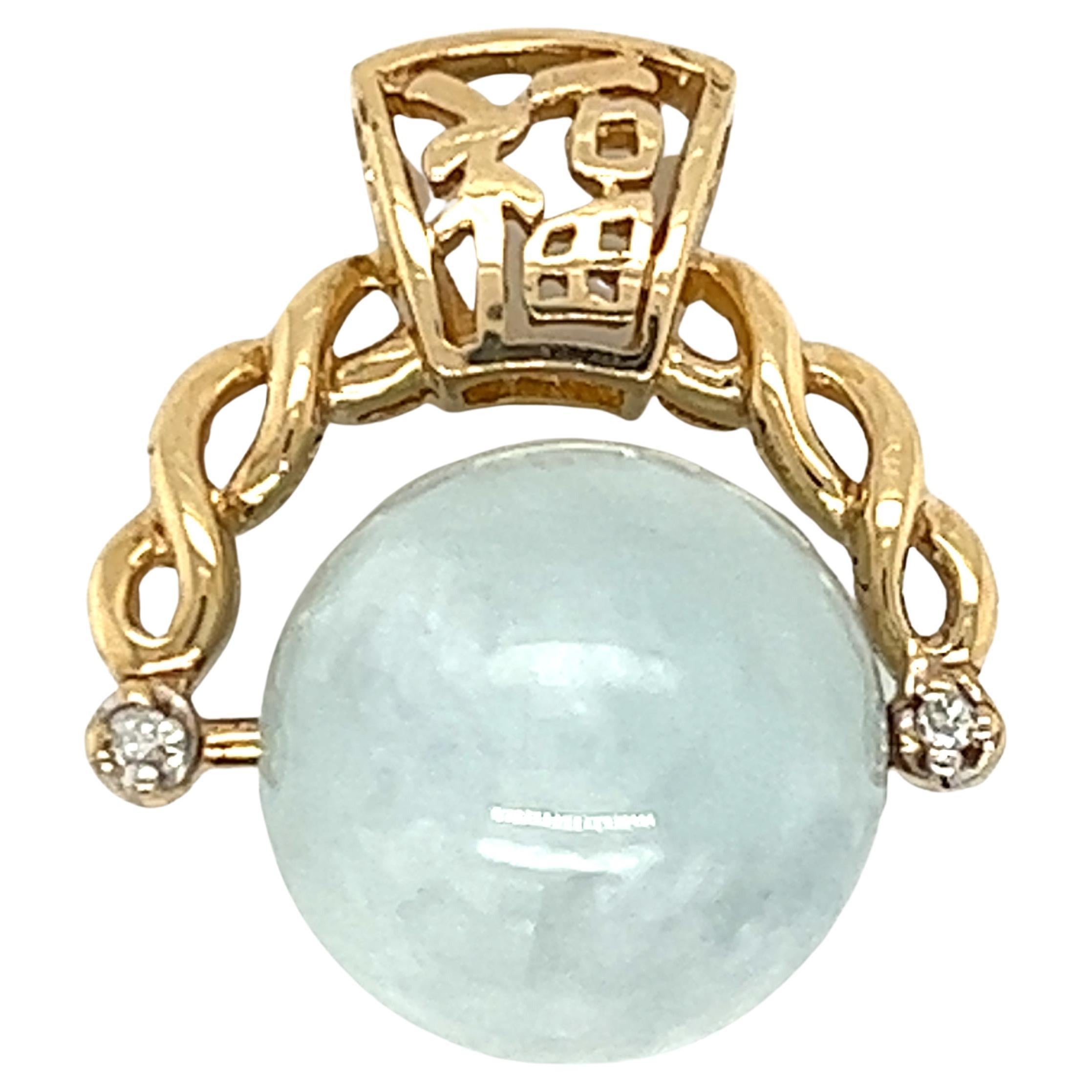 14K Yellow Gold "Good Luck Button" Green Jadeite Jade Lucky KouKou