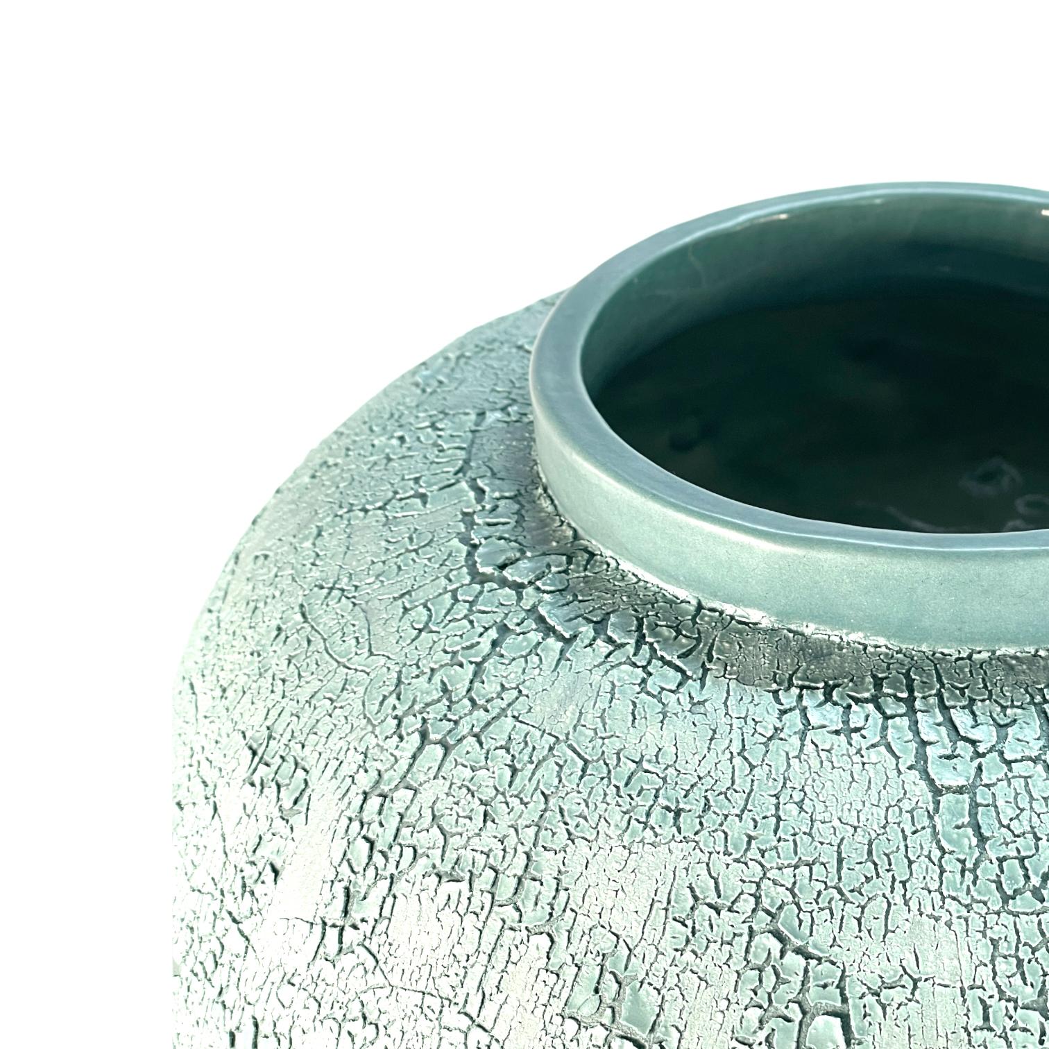 Green Jar by Estudio Guerrero, Glazed Ceramic and White Metal 1