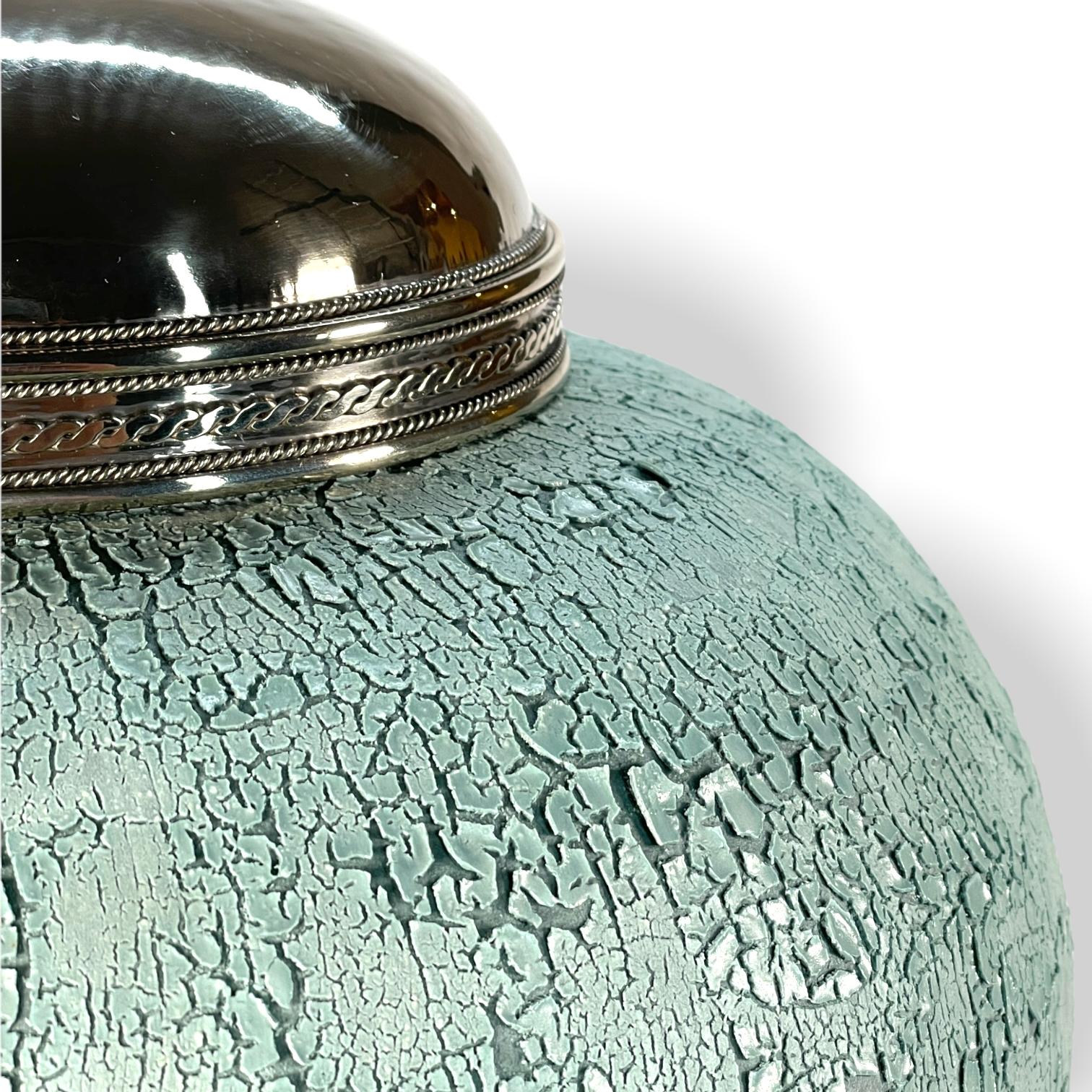 Green Jar by Estudio Guerrero, Glazed Ceramic and White Metal 2