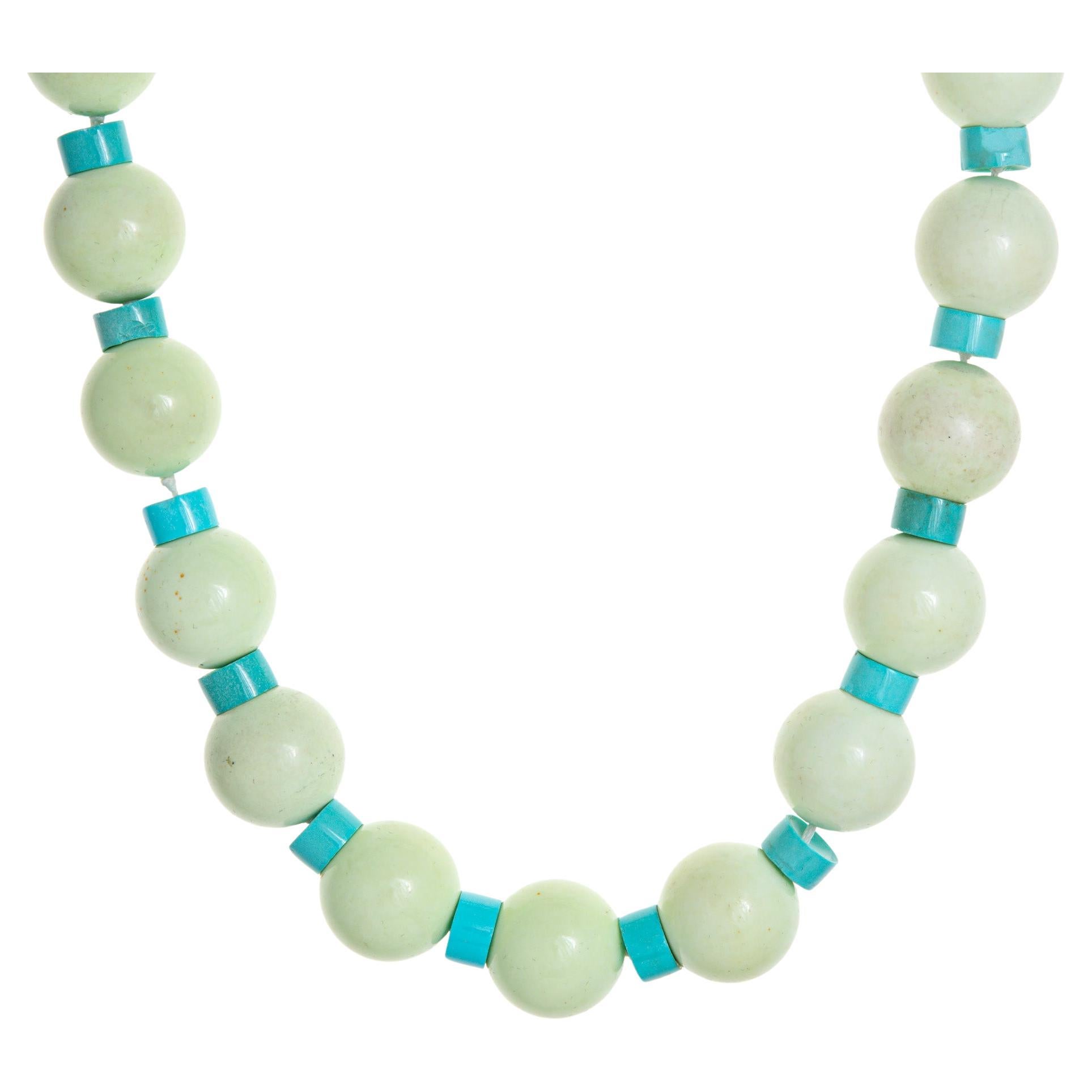 Green Jasper Bead Turquoise Necklace 16" Choker Diamond 18k Gold Clasp Jewelry