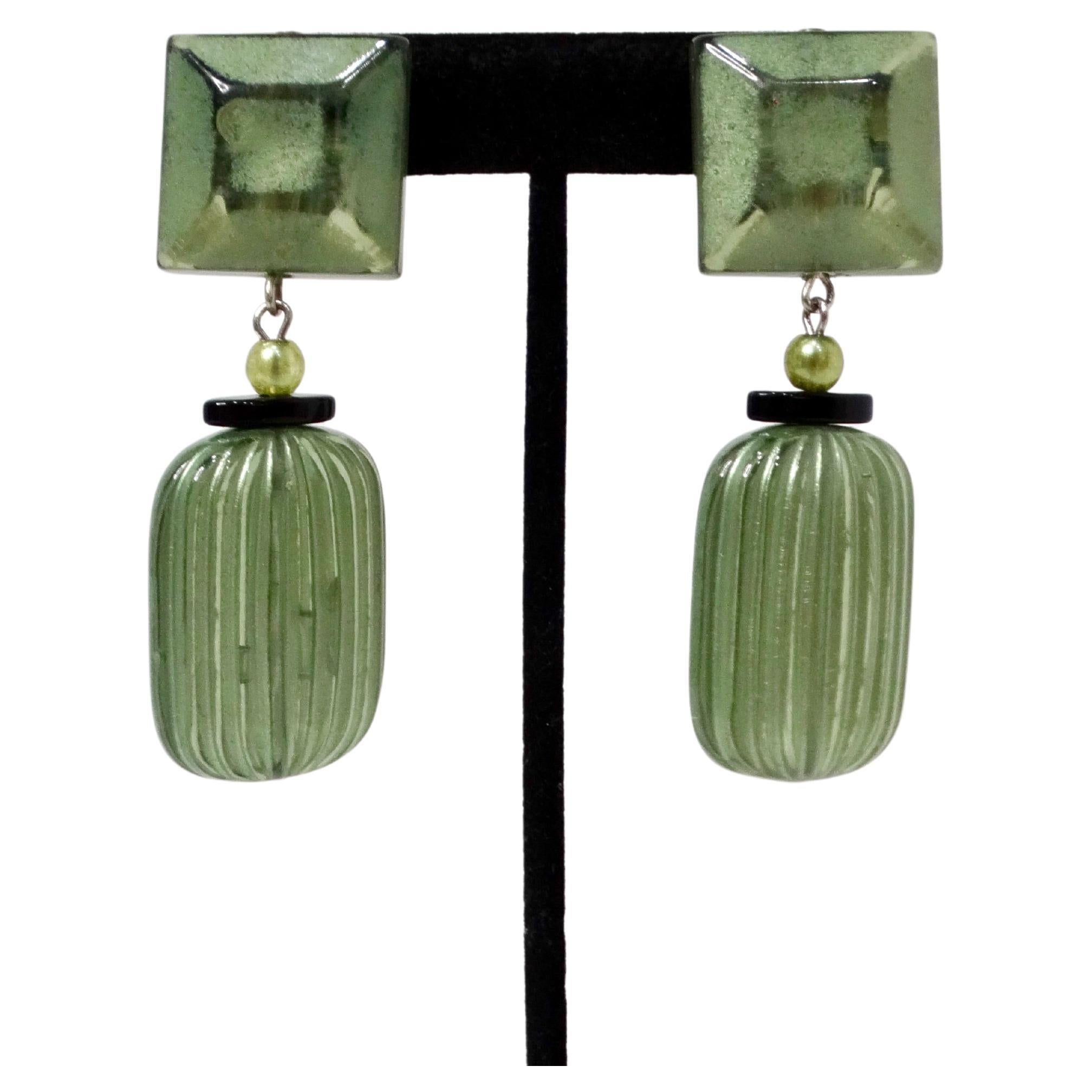 Orecchini a pendente in costume con perline color verde Jewell-Tone