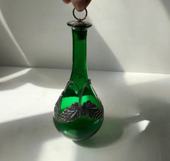 Green Jugendstil Decanter in Glass and Pewter from Holmegaard, 1920s
