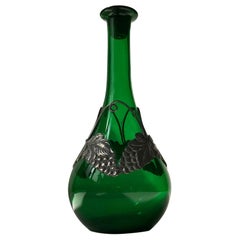 Antique Green Jugendstil Decanter in Glass and Pewter from Holmegaard, 1920s