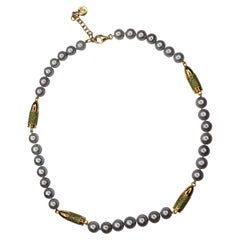 Green Tsavorite Pave Set Bullet Rocket Silver Pearl Silver Gold Vermeil Necklace