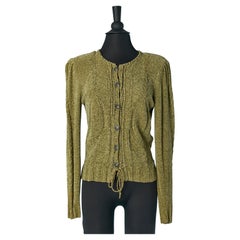 Cardigan "chenille" en maille verte Emmanuelle Khanh