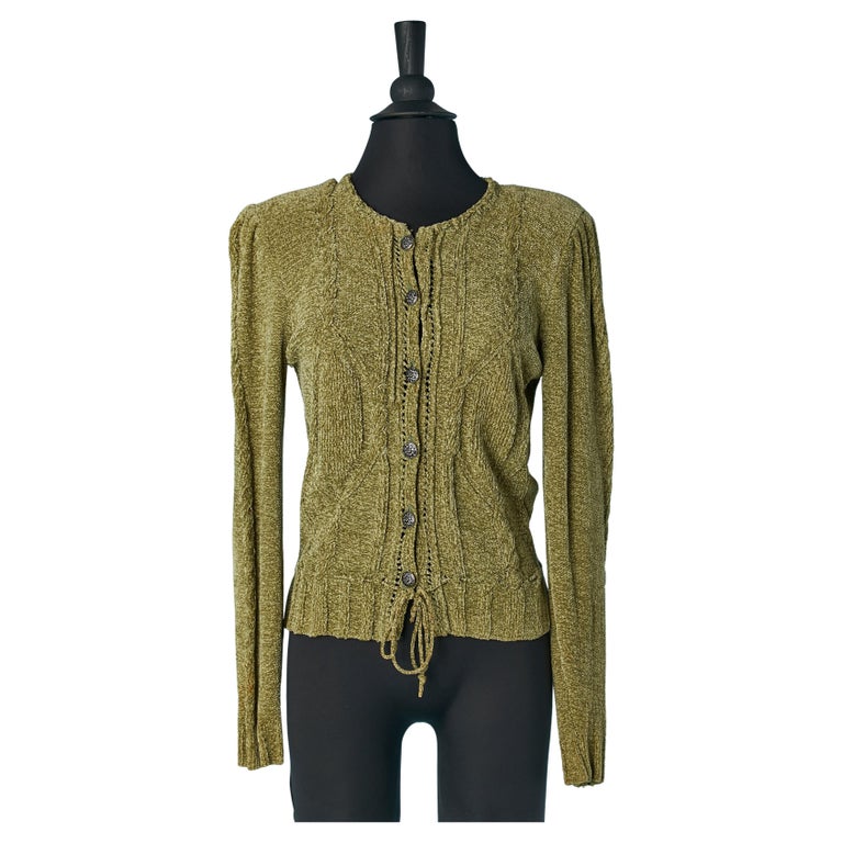 Cardigan Maglioni In Ciniglia Donna Cardigan In Maglia Verde