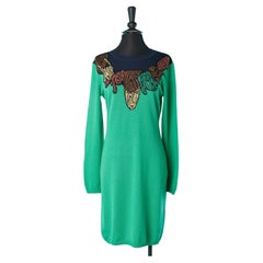 Robe en maille verte à encolure en jacquard JC de Castelbajac 