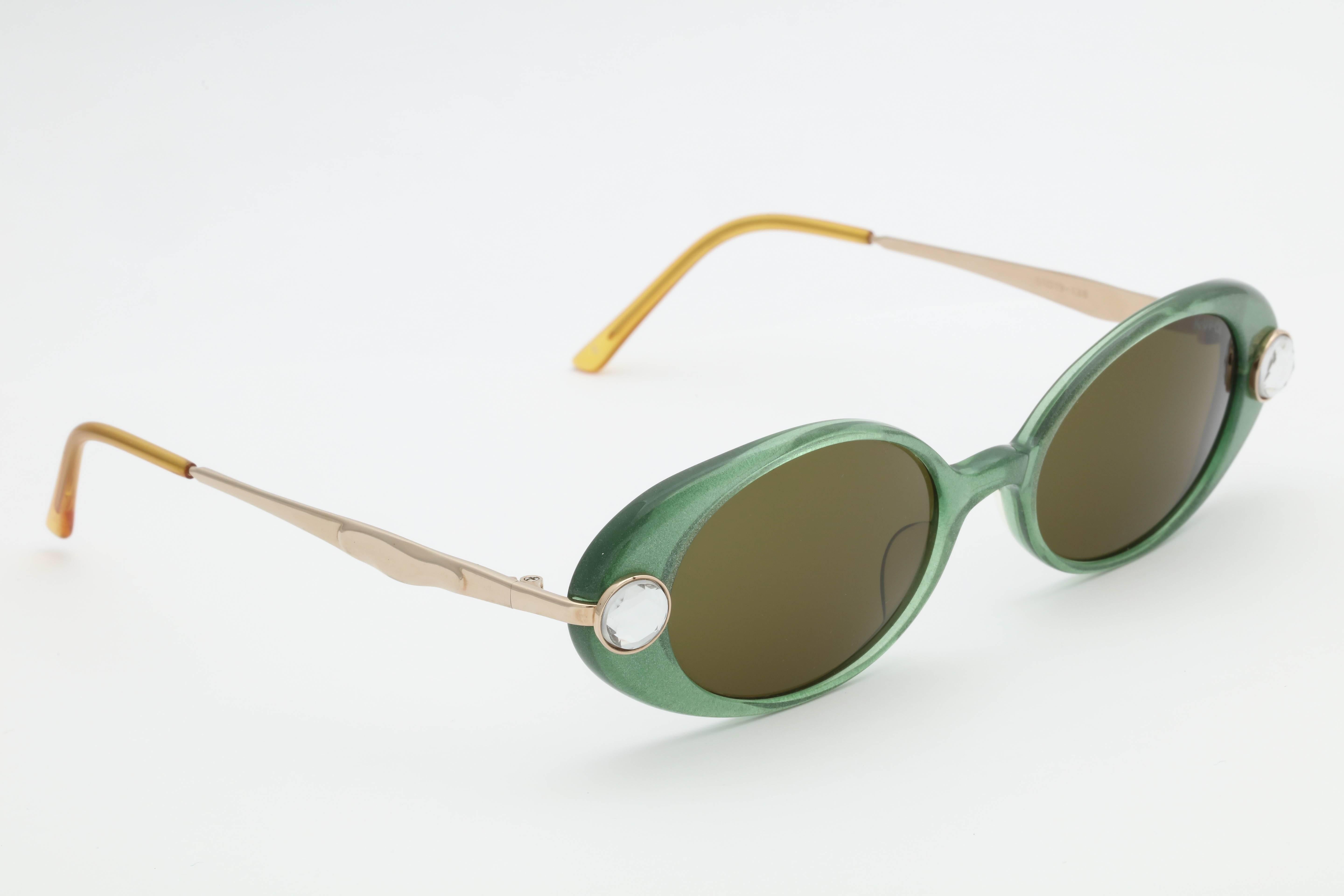 Women's Green Krizia Rhinestone Vintage Sunglasses For Sale