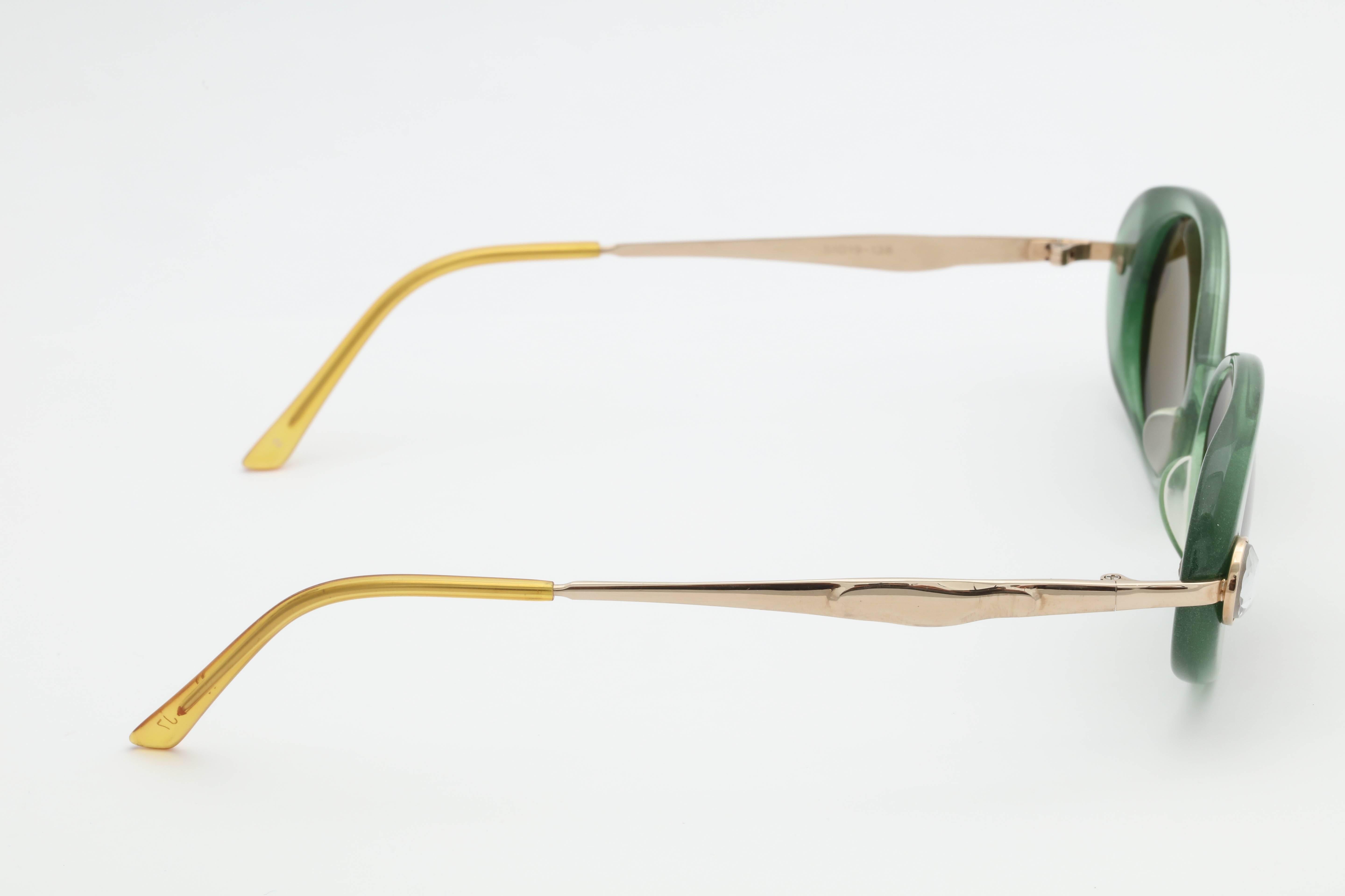 Green Krizia Rhinestone Vintage Sunglasses For Sale 1
