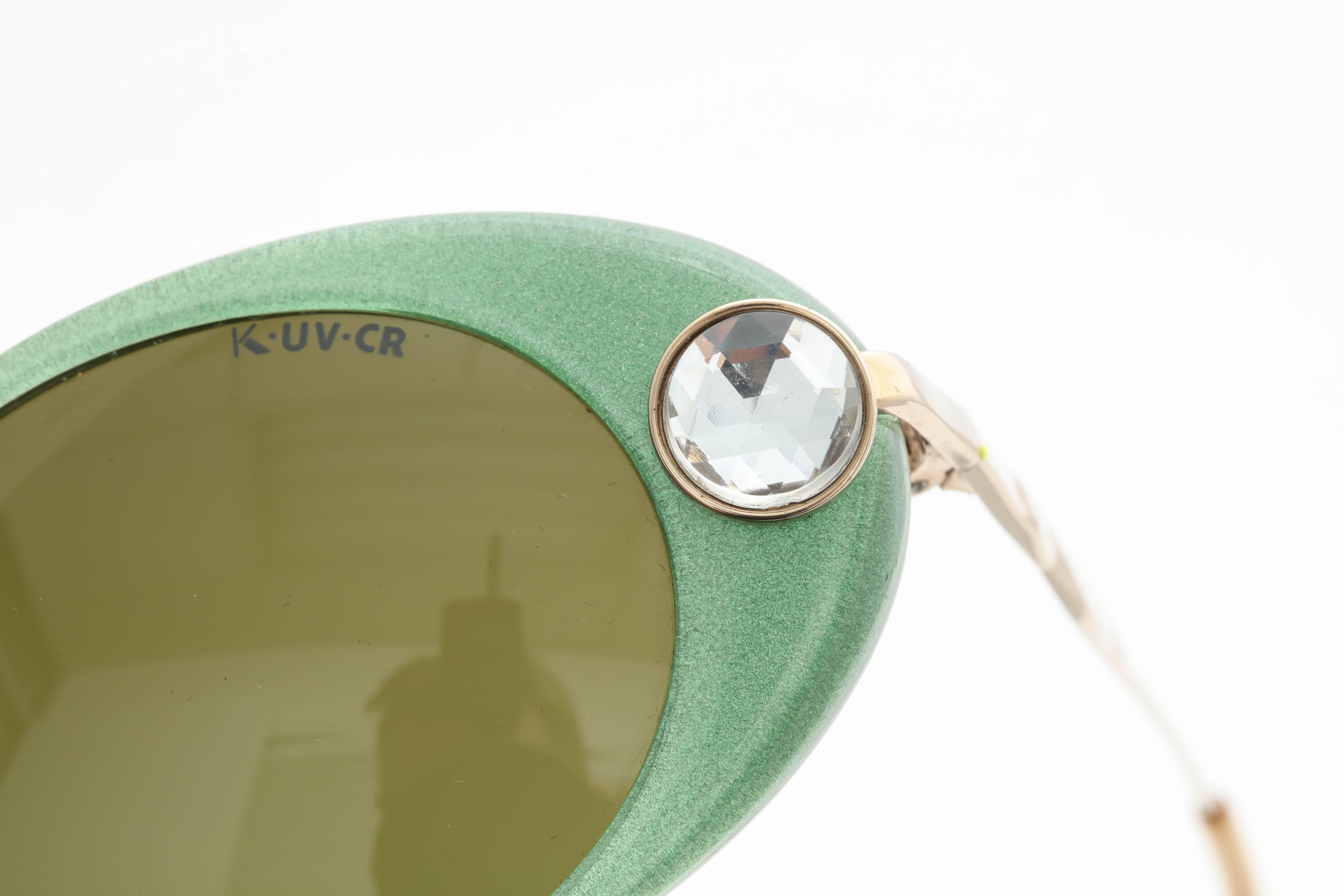 Green Krizia Rhinestone Vintage Sunglasses For Sale 2