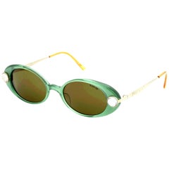 Green Krizia Rhinestone Vintage Sunglasses