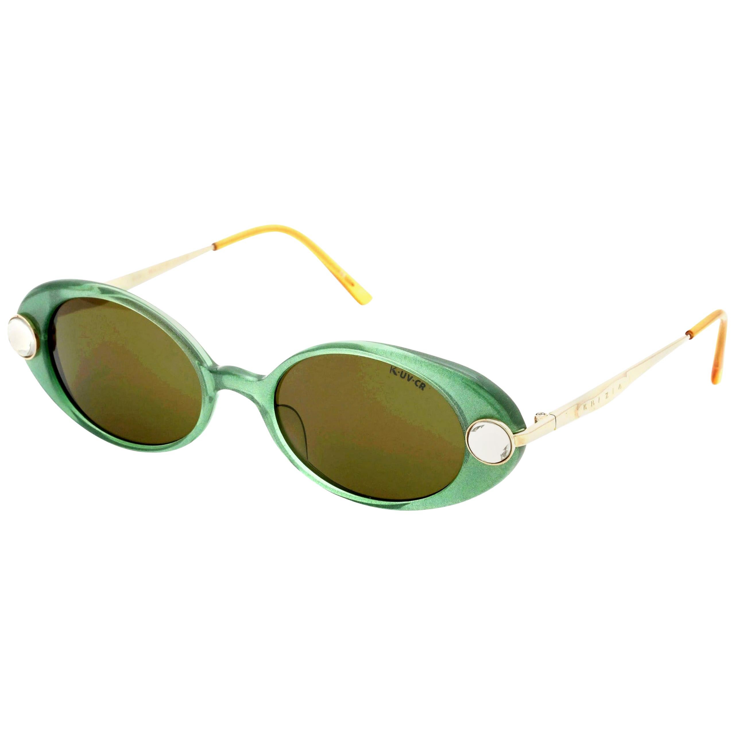 Green Krizia Rhinestone Vintage Sunglasses For Sale